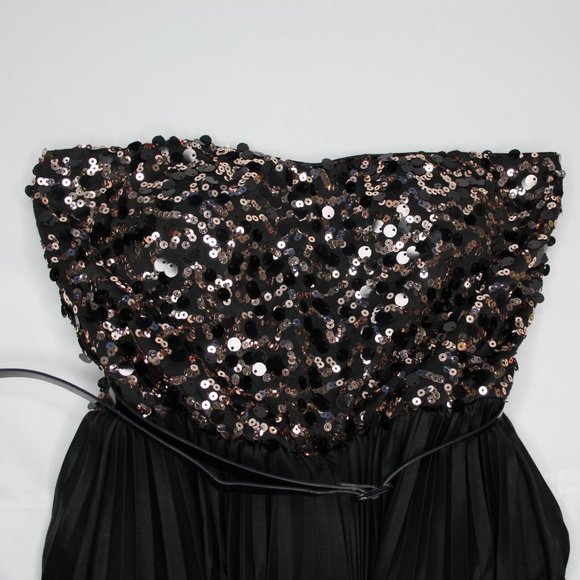 AS U WISH SEQUIN PLEATED MINI DRESS SZ M JRS BLACK GOLD BELT PARTY COCKTAIL PROM - Picture 13 of 14